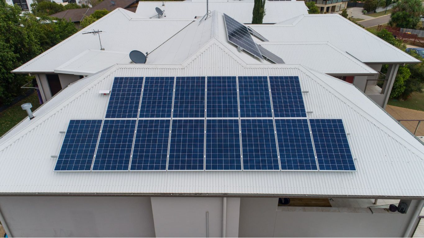 Aerial view of a residential Rooftop Solar system